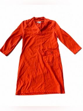 Tyler Boe Orange Knit Tunic Dress Medium 3/4 Sleeve Pocket Casual